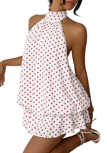 Women's Chiffon Halter Drop Waist Mini Dress Wedding Guest Dresses Ruffle Formal Club Holiday Brunch Outfits
