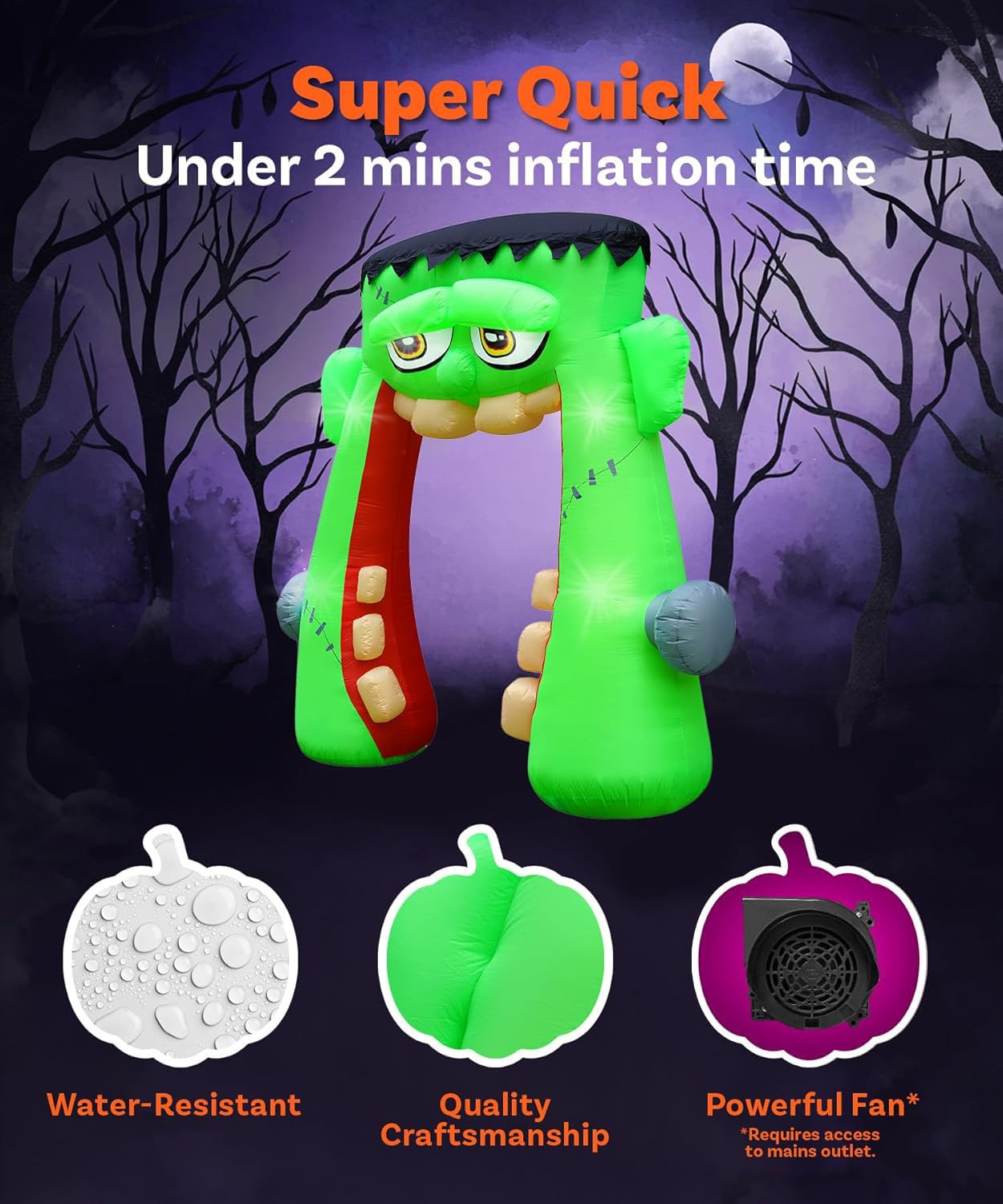 10FT Halloween Inflatable Frankenstein Archway, Halloween Monster Mouth Archway Built-in 6 LEDs for Halloween Inflatables Outdoor Decoration Blow up Frankenstein Arch for Party Haunted House