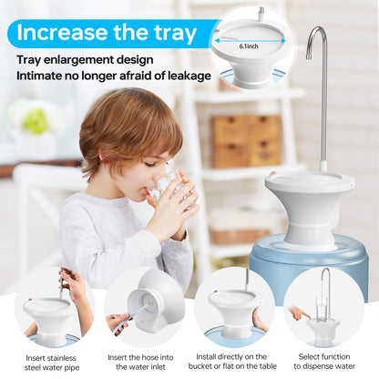 Drinking Water Dispenser Pump, Automatic Electric Drinking Water Bottle Pump for 2-5 Gallon Water Jugs, USB Rechargeable with 2 Switch Control, Stable and Portable for Home, Kitchen, Office, Camping
