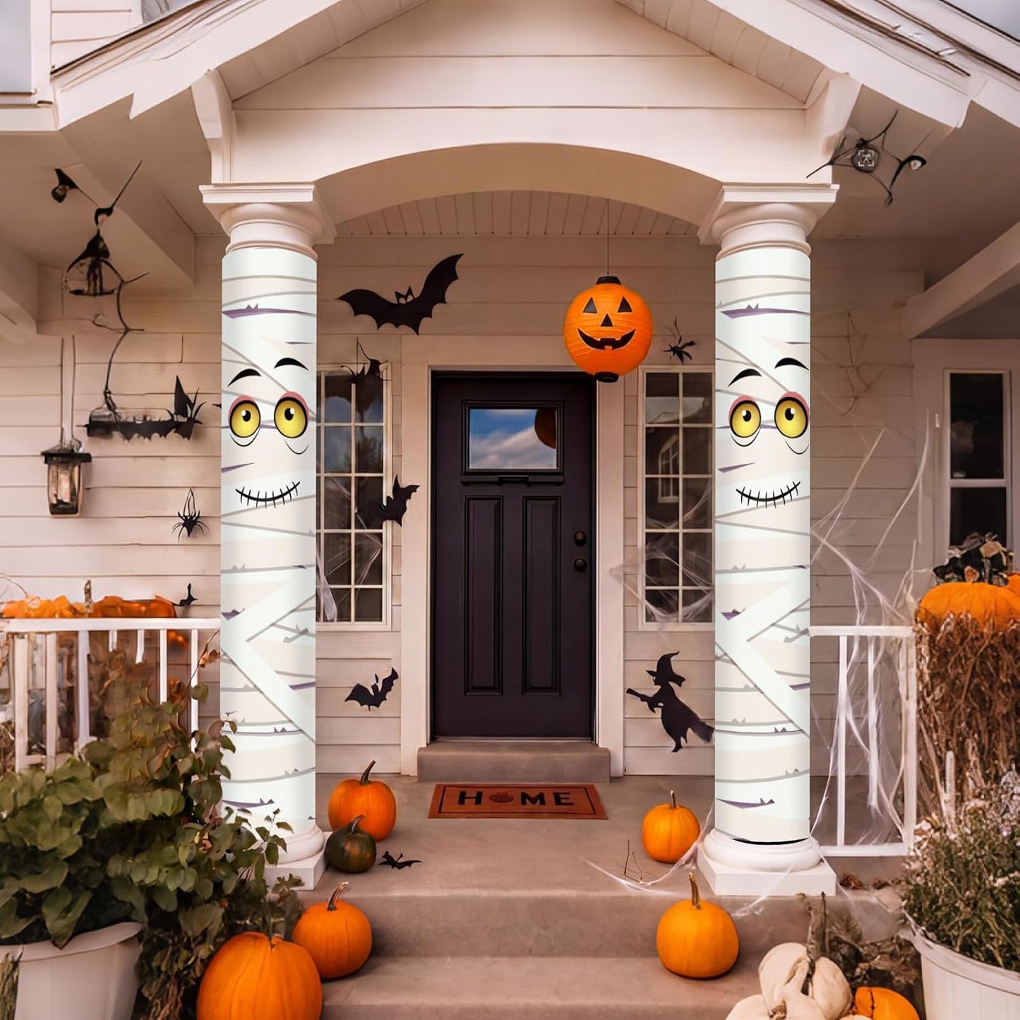 Mindsoft 2 Pack Summer Halloween Mummy Door Cover Decorations with 18ft Straps, 108x54 Inch PVC Weatherproof Spooky Bandage Wrap for Front Porch Pool Beach Haunted House Party Supplies