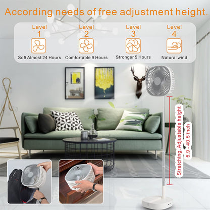 Magesh Portable Pedestal Fan - Foldaway Standing Fan Foldable Desk Fan, Use 7200Mah Rechargeable Battery, Remote Control Telescopic 4 Speed Quiet Timer Fan for Home Kitchen Outdoor Camping (Pink)