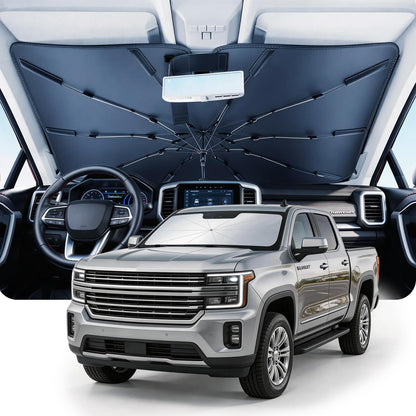 DMJN Umbrella Windshield Sun Shade - Medium, Car Sunshade for Front Windshield [Nano Ice-Crystal Coatings] UPF50+ Heat & UV Block, Protect Interior & Keep Cooler Universal for Car, SUV, Truck