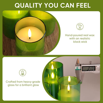 Eywamage Smoke Grey Glass Flameless Pillar Candles with Remote, Flickering LED Battery Candles Table Decor Set of 3