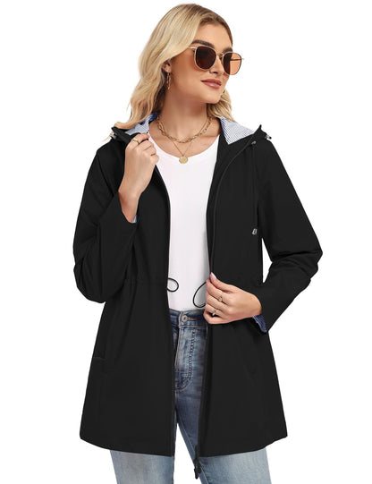 TCOT Rain Jacket Women Lined Raincoats Waterproof Hooded Long Trench Coat