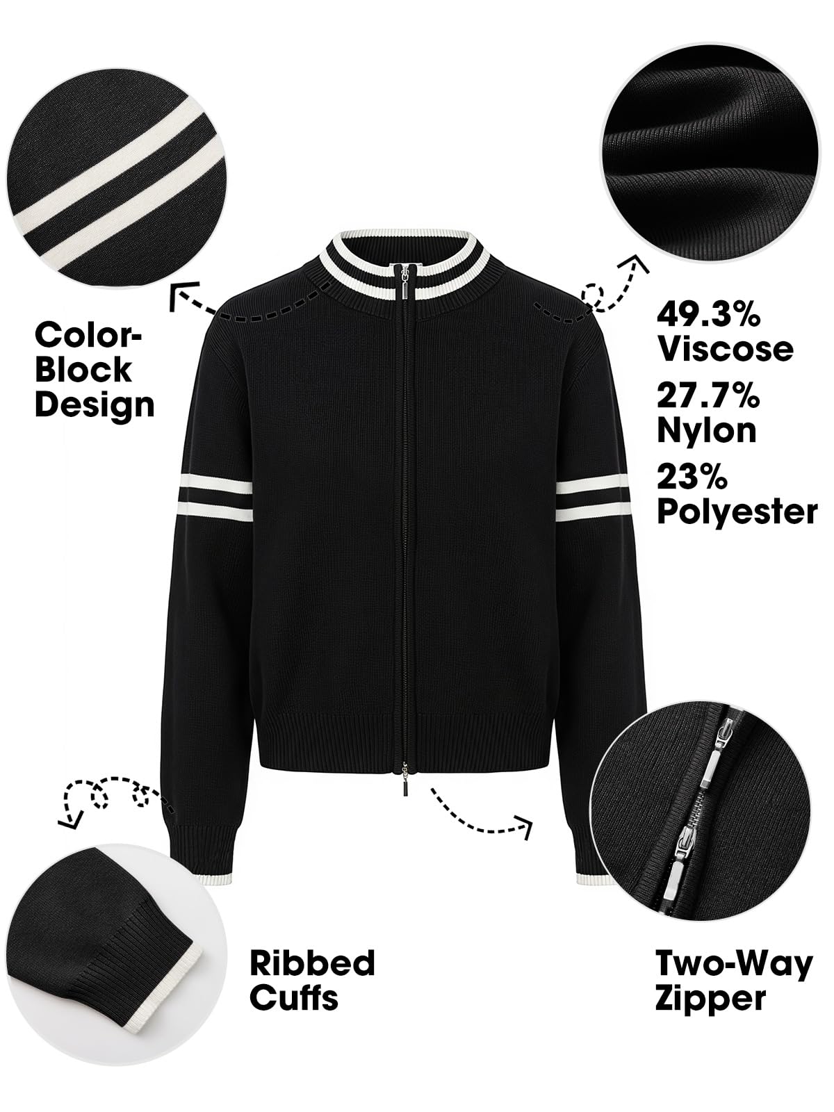 EXLURA Women Long Sleeve Zip Up