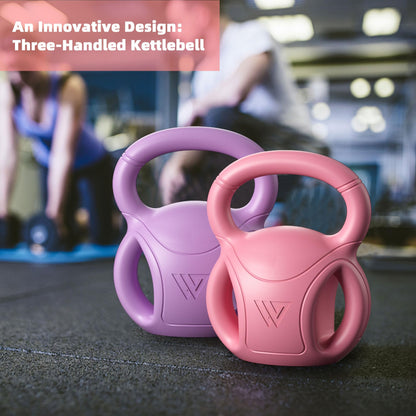 RUNWE 3 Handle Kettlebells Weight - Weight for Women Options 5, 10, 15 and 20 LB for Russian Twists AB Exercise, Weightlifting and Core Fitness Exercise Home Gym [Single in Sold]