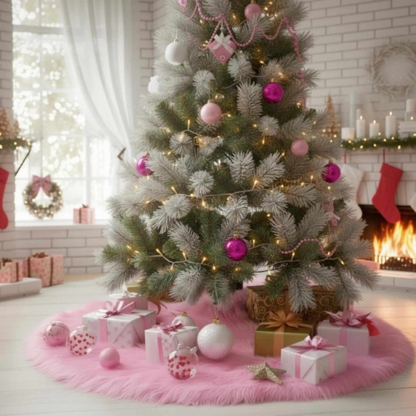 CHICHIC 60 inch Christmas Tree Skirt Faux Fur Xmas Tree Skirt Christmas Decorations Holiday Tree Ornaments Tree Decoration for Christmas Home Decorations, Xmas Party Holiday Decorations, Snow White