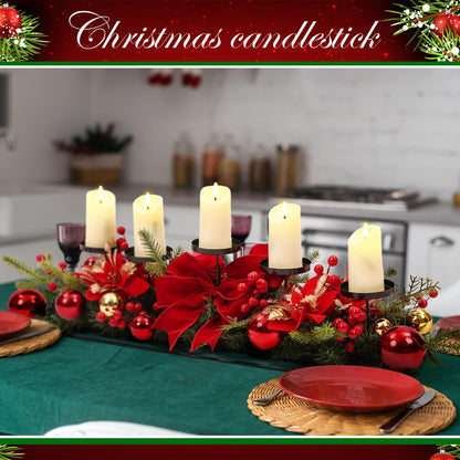 Funnymoom Christmas Tabletop Centerpiece 30 Inch Christmas Poinsettia Candle Holder with 5 Candle Artificial Table Decorations with Red Berries Gold Plants(Red Ball)