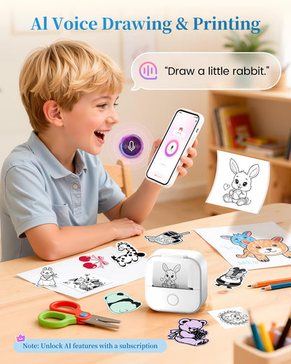 Memoking Mini Printer - Sticker Printer T02 Inkless Sticker Maker Machine