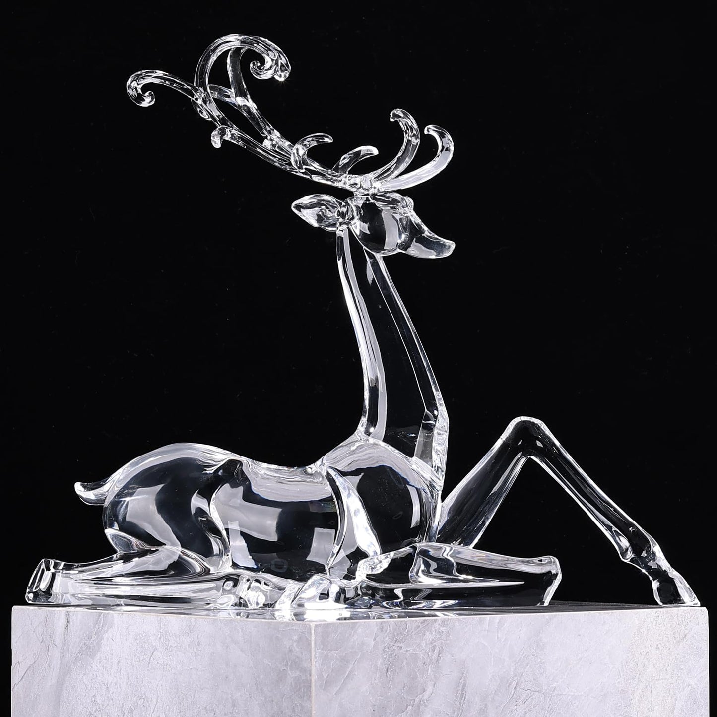 18" Tall Acrylic Christmas Reindeer Figurine - Elegant Clear Large Reindeer Ornaments for Christmas Indoor Decor, Holiday Centerpiece, Living Room, Fireplace, Table Display (Gold Standing Reindeer)