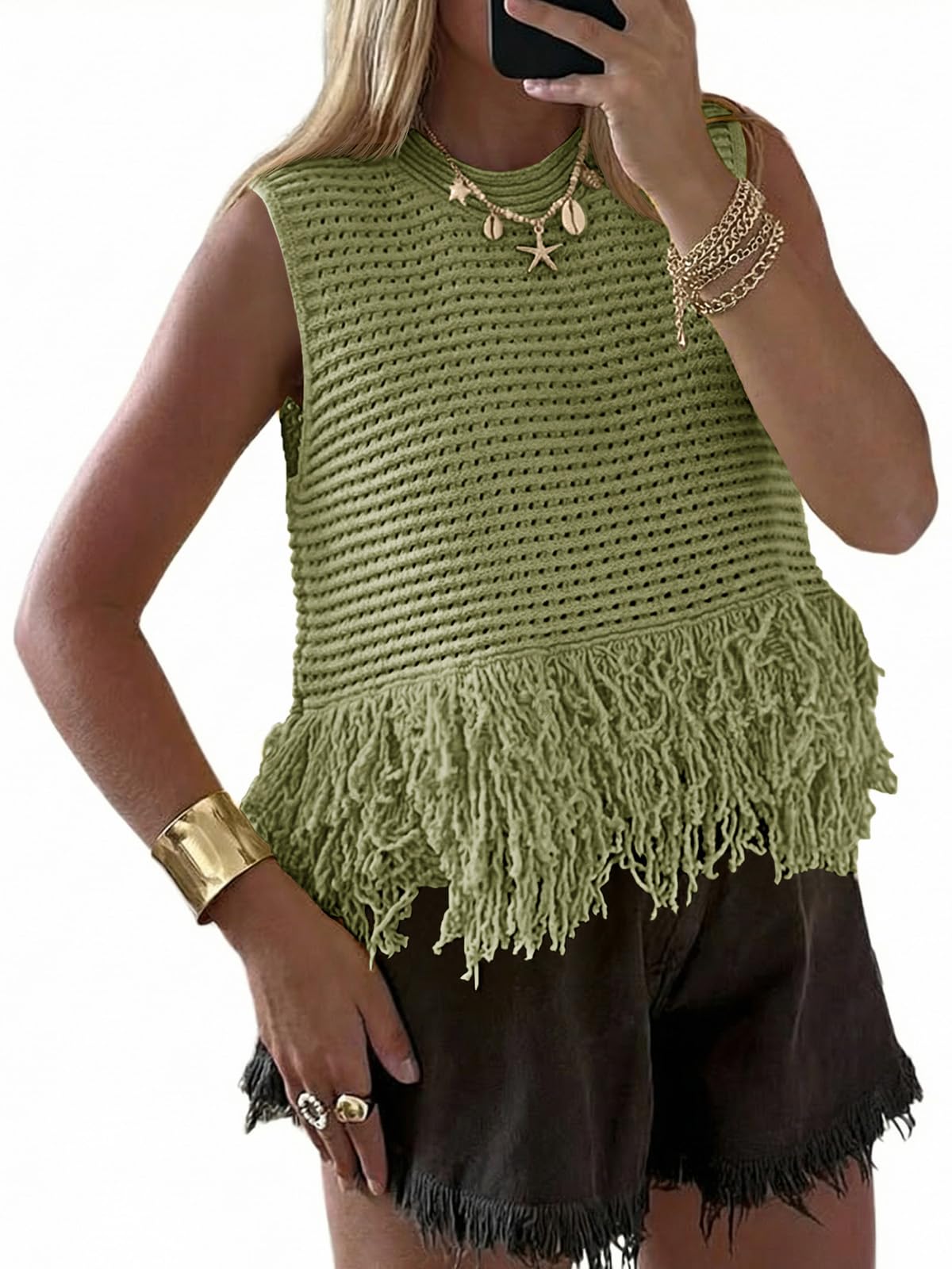 Saodimallsu Womens Crochet Crop Tank Top