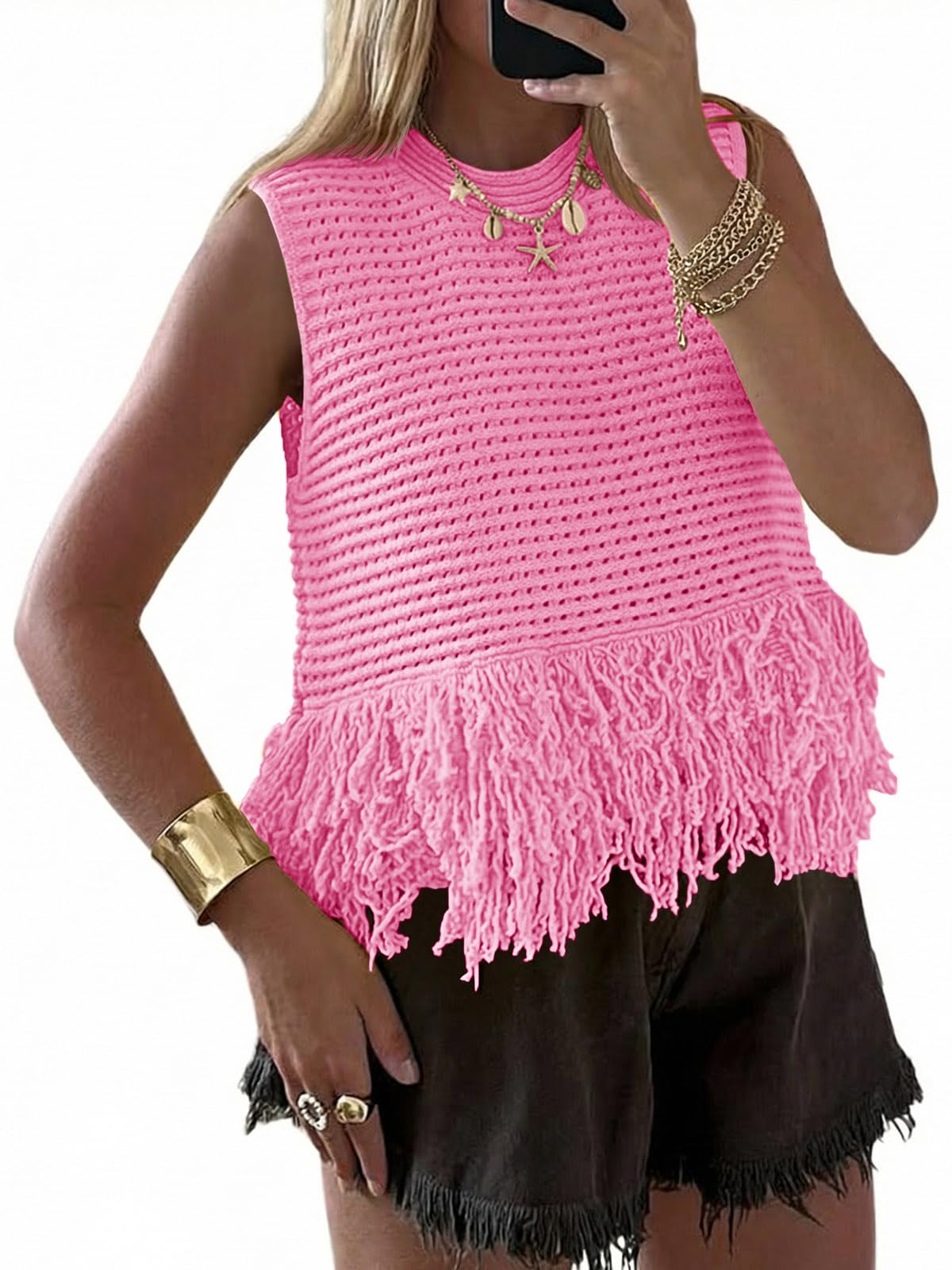 Saodimallsu Womens Crochet Crop Tank Top