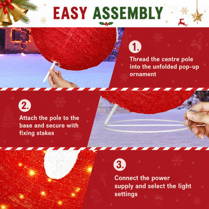 2 Pcs Outdoor Christmas Ornaments, Lighted Pop-Up Holiday Ball Decoration with 160 LED Lights, 8 Light Functions, Lighted Collapsible Christmas Outdoor Decorations for Yard, Patio, Home