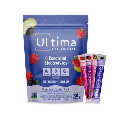 Ultima Replenisher Electrolyte Hydration Powder, Grape, 20 Count Stickpacks Pouch - Sugar Free, 0 Calories, 0 Carbs - Gluten-Free, Keto, Non-GMO with Magnesium, Potassium