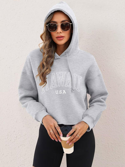 ORANDESIGNE Woman Graphic Print Cropped Hoodie Long Sleeve Fleece Pullover | 60% Cotton,Soft Fleece Fabric,Durable Letter Graphic Print,Drop Shoulder,Loose Fit,Easy Care,Going Out,Fall&Winter Casual