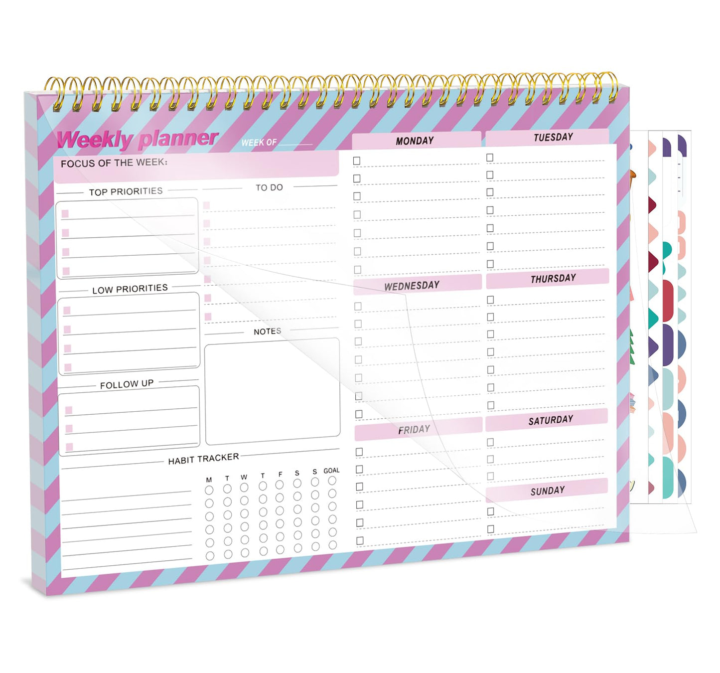 Thboxes Weekly Desk Planner, 8.5x11 In To Do List Notepad, 52 Sheets, Pink | Productivity Organizer, Work from Home Essentials, Undated Tear Off Pages, Office, College, School, Student and Teacher Gifts