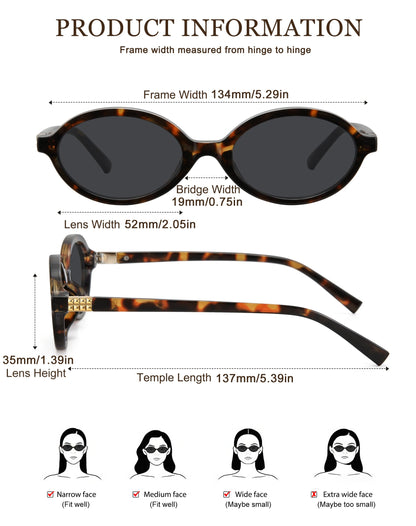 WOWSUN Retro Oval Sunglasses for Women,Slim 90s Vintage Fashion Shades