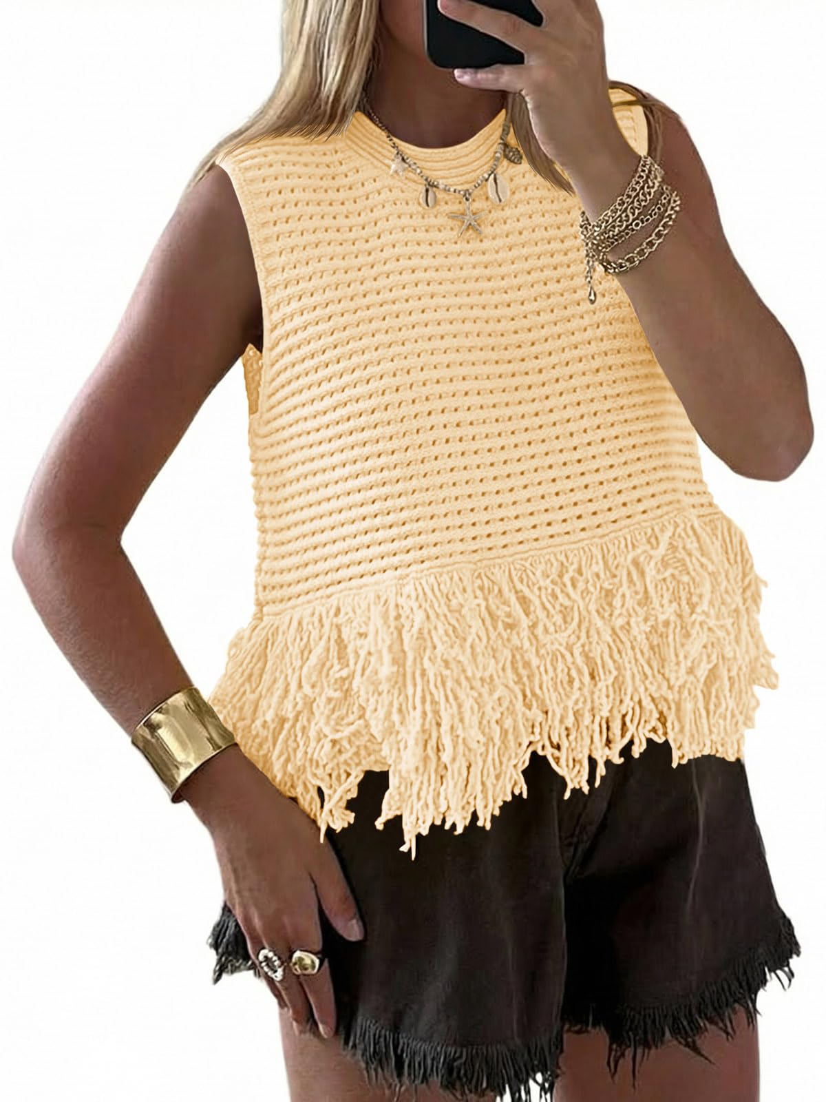 Saodimallsu Womens Crochet Crop Tank Top