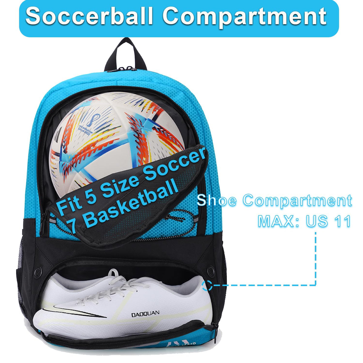 Hsmihair Soccer Bag,Youth Soccer Backpack with Ball and Cleat Compartment