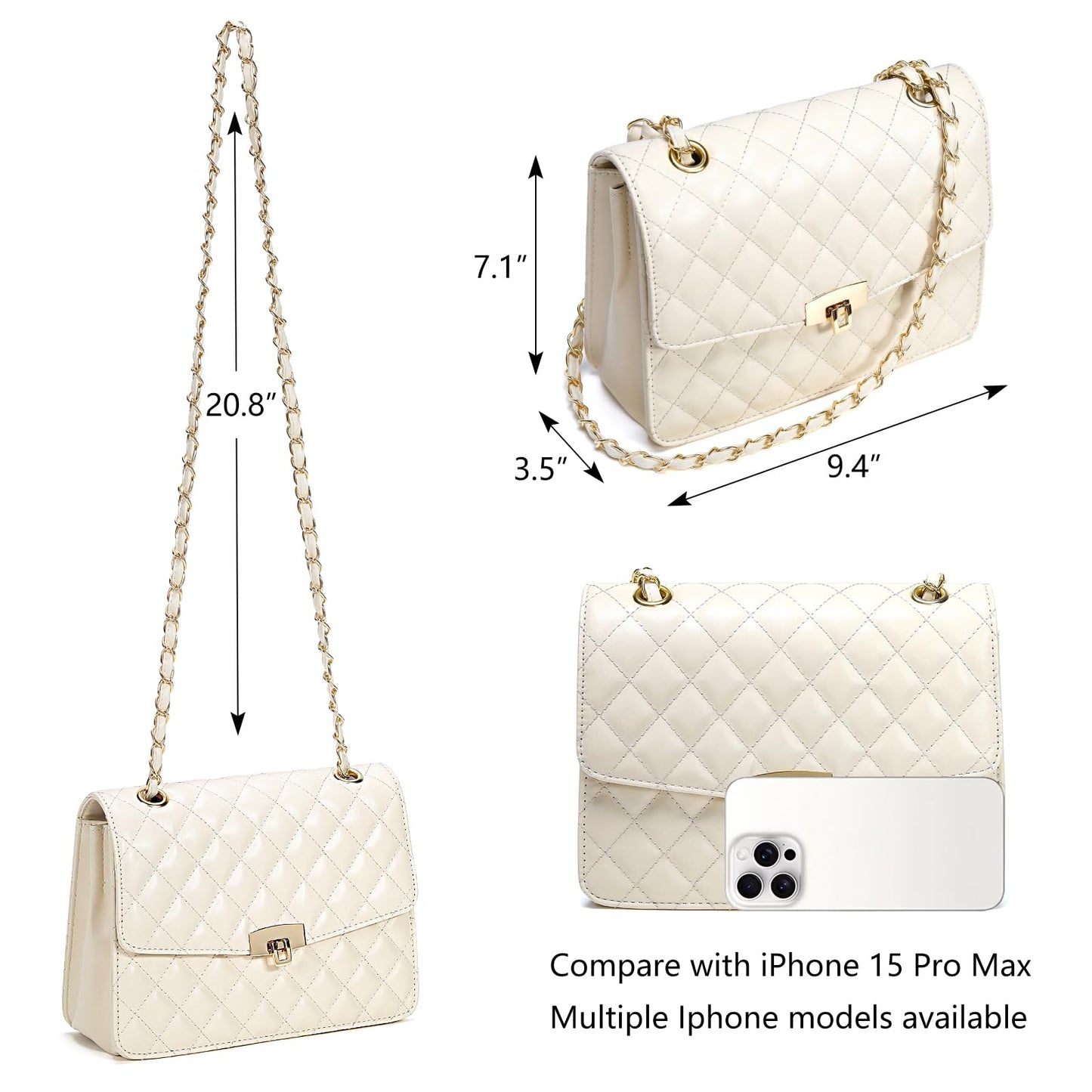 Quilted Leather Crossbody Bags for Women Trendy Ladies Shoulder Purse Satchel HandBag with Chain Strap