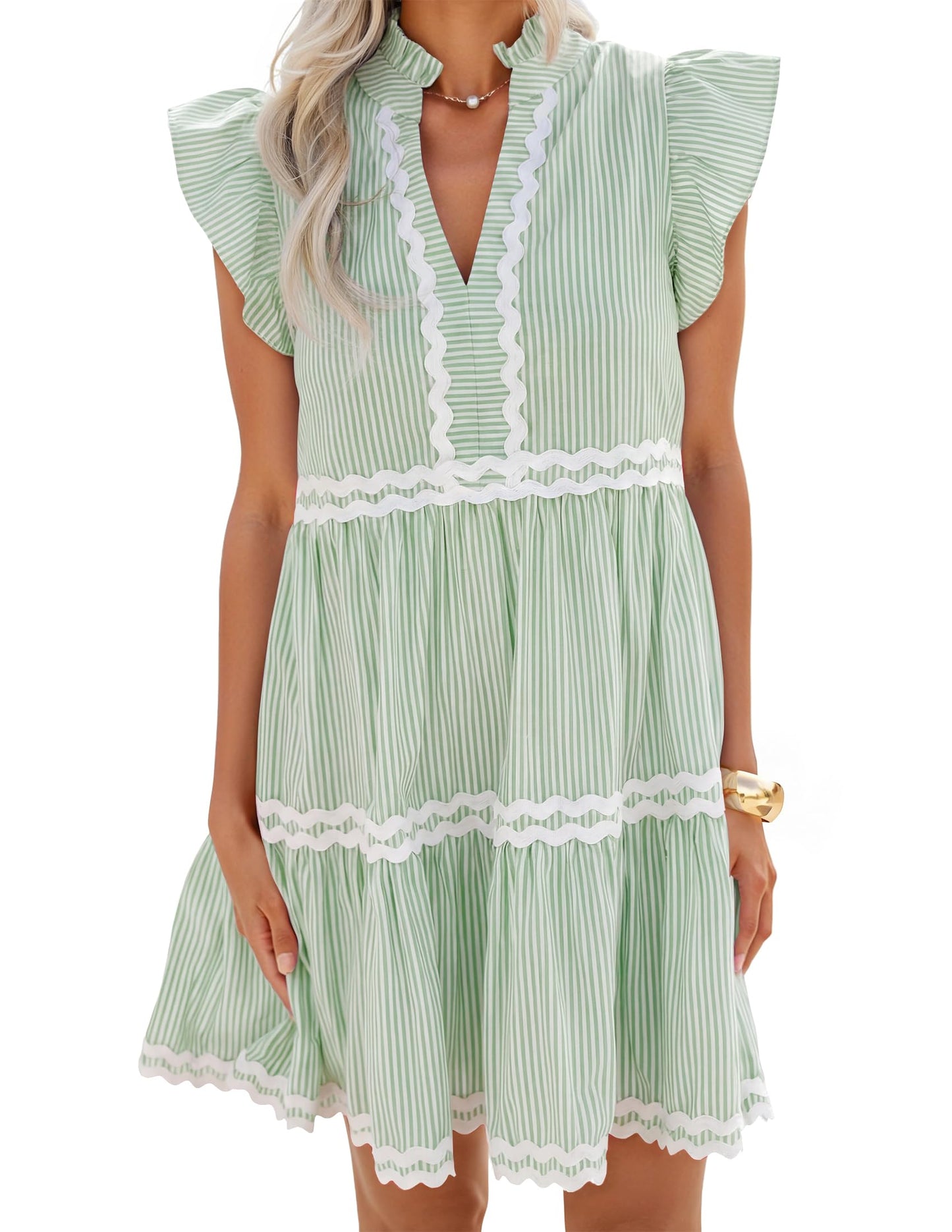 ZESICA Women's Casual Striped Mini Dress