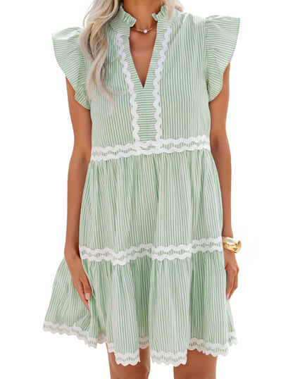 ZESICA Women's Casual Striped Mini Dress