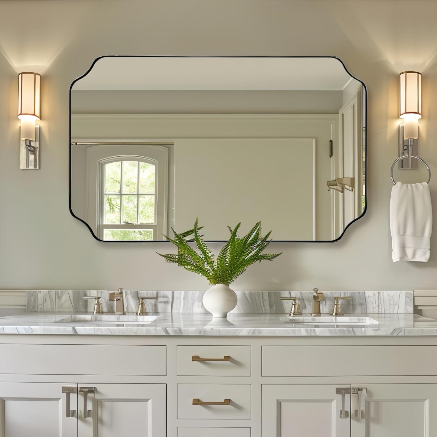 ANDY STAR Unique Rectangle Wall Mirror, 24"x32" Black Mirror, Modern Mirror with Aesthetic Scalloped Edge Design Ideal for Bathroom, Bedroom or Entryway, Thin Frame Deep 1’’