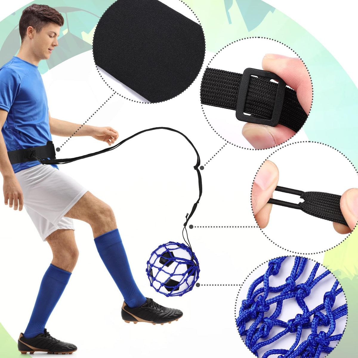 TOBWOLF Football Kick Trainer, Soccer Return Trainer Net Fits Ball Size 3, 4, 5, Hands-Free Soccer Kick Throw Training Aid