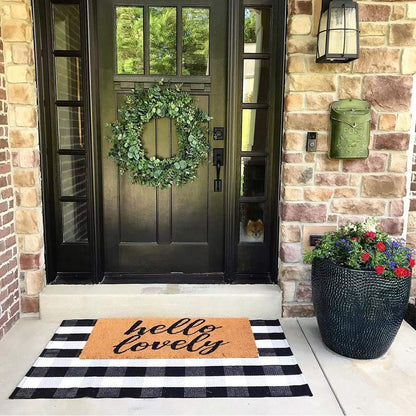Christmas Door Mat Outdoor 35.4''x59'' Buffalo Plaid Christmas Decor Rug Cotton Hand-Woven Layered Door Mats Washable Carpet for Front Porch, Kitchen, Farmhouse, Entryway