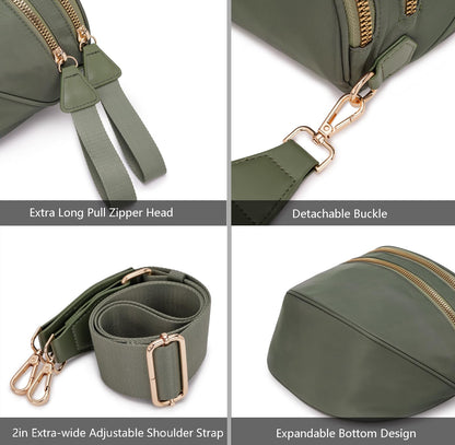 Pure Colour Crossbody Bum Bags for Women Spacious Checkered Cross body Bag Nylon Trendy Fanny Pack for Travel
