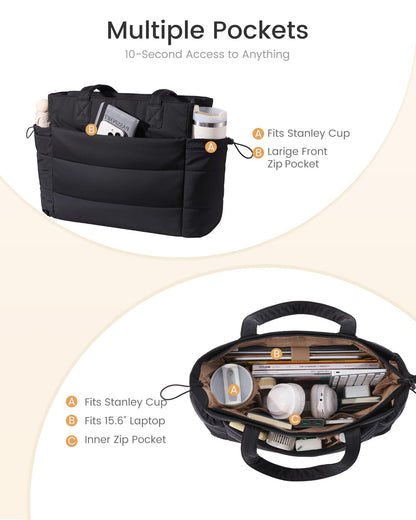 Lovevook Tote Bag for Women with Giant Tumbler Holder Pocket, Puffer Work Travel Laptop Handbag with Zipper for Nurse Teacher