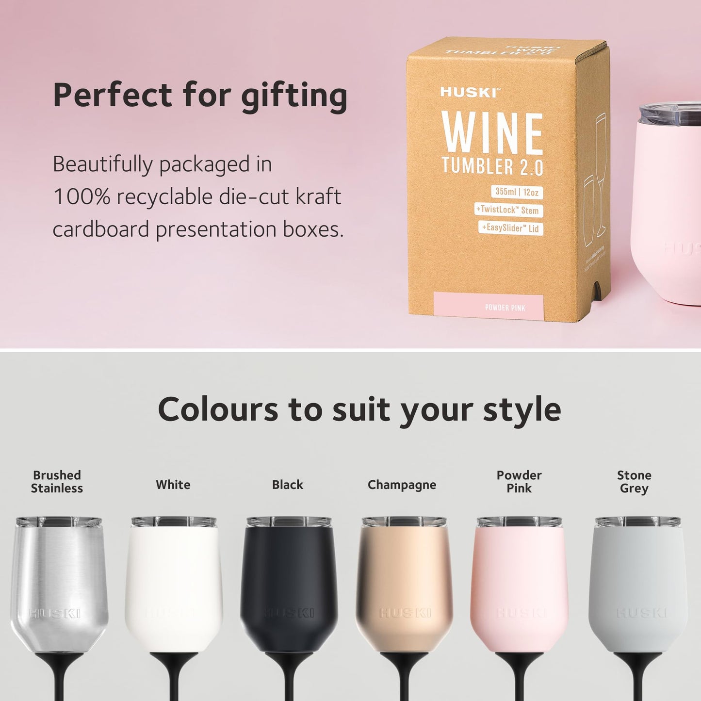 Huski Wine Tumbler 2.0 | NEW | Award-winning Design with Detachable Stem | Premium Stainless Steel Wine Glass with Lid | Triple Insulated Tumbler | 12oz Capacity | Great Gift (White)