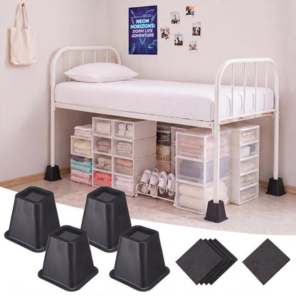 Novabright 4 Pack 12 Inch College Dorm Bed Risers Heavy Duty Extra Plastic Dorm Bed Extender Stackable Furniture Risers for College Room Storage Sofa Table Desk Couch Chair(White)