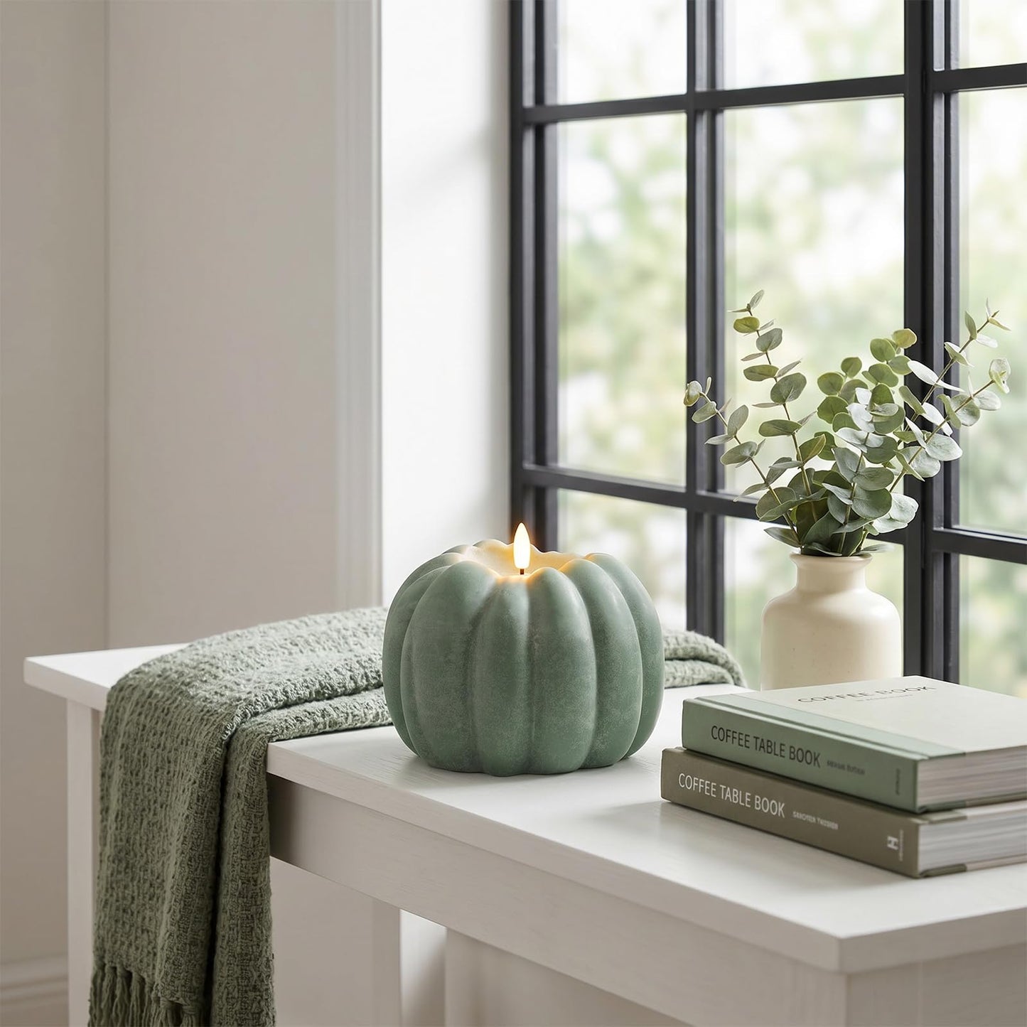 Fall Decor, Fall Decorations for Home - Flameless Pumpkin Candle with Timer Remote - Room Bedroom Table Farmhouse Decor for Halloween, Thanksgiving, Orange+White