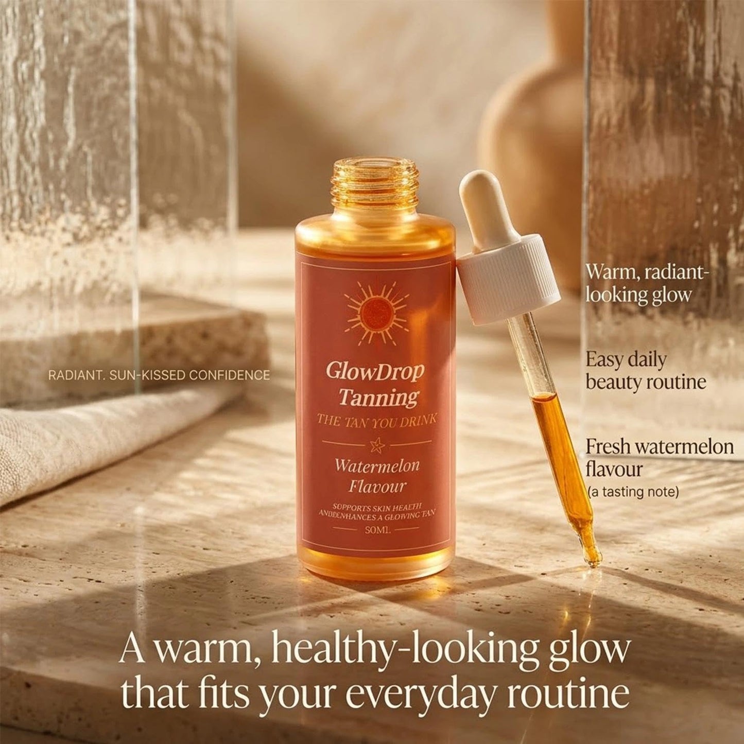 Tanning Drops, Glow Drop Tanning Drops, Enhances Your Natural Skin Tone, Natural Radiant Glow, Easy-to-Use for All Skin Types, 50ml(2pc)