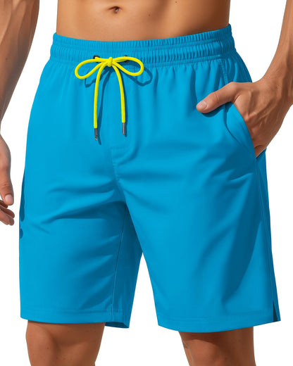 Yufawow 9 Inch Men Swim Trunks with Mesh Lining Quick Dry Breathable Pockets for Summer Beach Cruise Water Park Gym Running