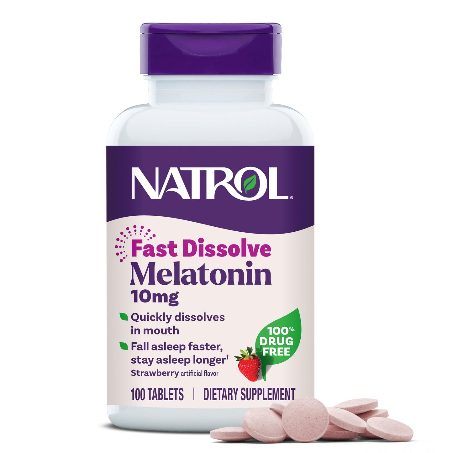 Natrol Melatonin 10mg Fast Dissolve Tablets - Strawberry Flavor, 100 Count, Sleep Aids for Adults, Fast Dissolve Melatonin for Adults, 100-Day Supply