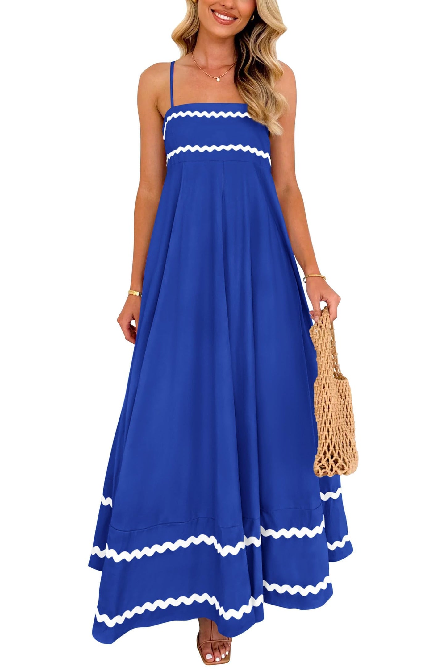 PRETTYGARDEN Women's Summer Spaghetti Strap Boho Maxi Dress