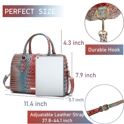 Makcr Joacbv Crocodile Handbag for Women Top Handle Leather Shoulder Purse | Glossy crocodile-embossed vegan leather with rolled handles, buckle details, a structured dome shape, and adjustable strap.