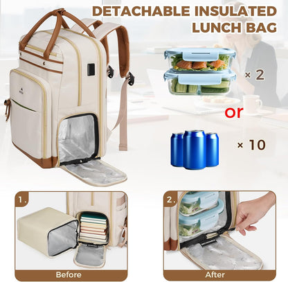 MATEIN Teacher Backpack with Lunch Compartment, 15.6 Inch Laptop Backpack | Detachable, with Organized Pocket, Commute Office College, Computer Backpacks for Men Women, Meal Prep Bag, Gift for Nurse