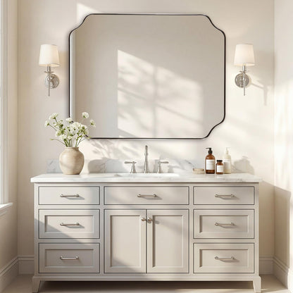 ANDY STAR Unique Rectangle Wall Mirror, 24"x32" Black Mirror, Modern Mirror with Aesthetic Scalloped Edge Design Ideal for Bathroom, Bedroom or Entryway, Thin Frame Deep 1’’