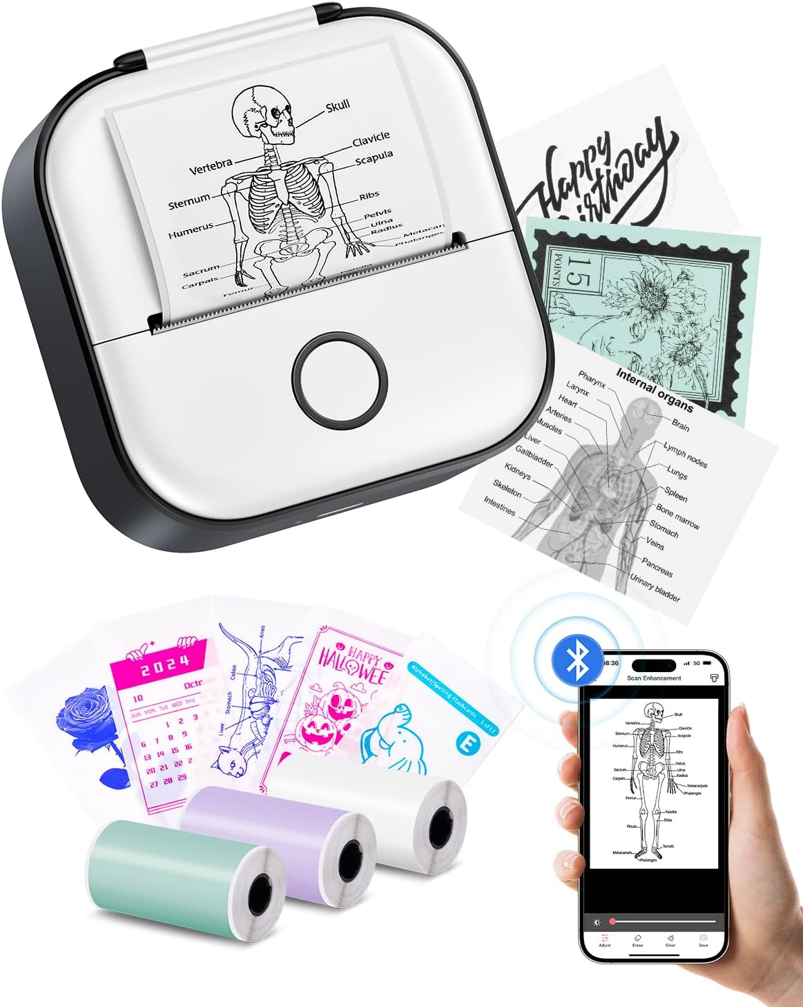 Memoking Mini Printer - Sticker Printer T02 Inkless Sticker Maker Machine