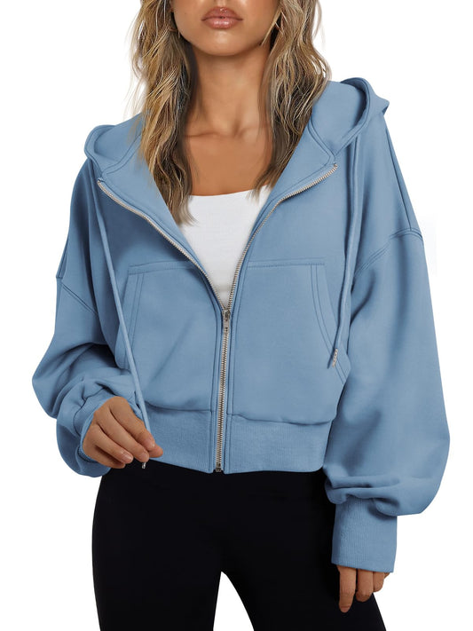 Trendy Queen Womens Zip Up Hoodie Lightweight Sweatshirt Drop Shoulder Casual Athletic Jacket