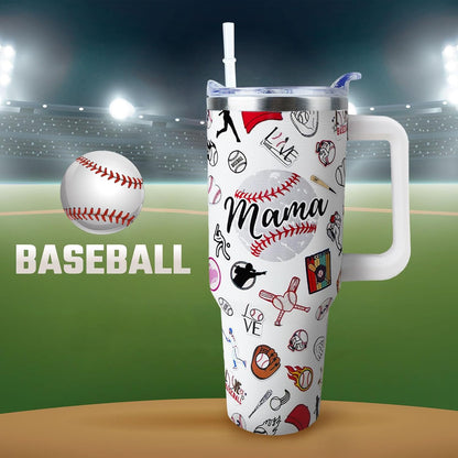 Baseball Mom 40 oz Tumbler with Handle and Straw Lid Leak Proof
