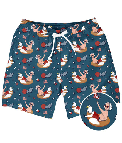 Tipsy Elves Men's USA Swimming Trunks 7'' Inseam 4 Way Stretch Fabric w/Mesh Liner Swim Trunks for Men Bathing Suit