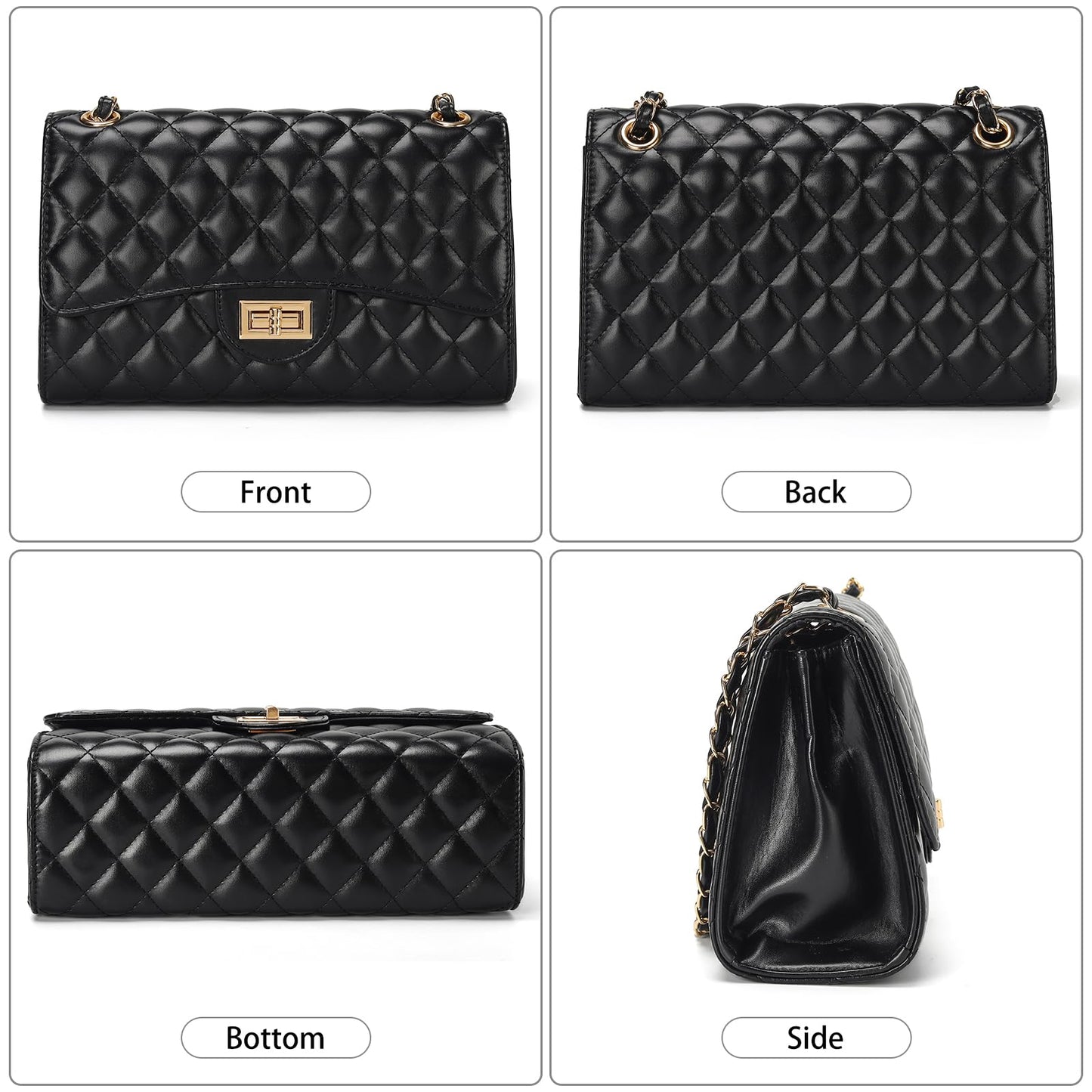 Quilted Leather Crossbody Bags for Women Trendy Ladies Shoulder Purse Satchel HandBag with Chain Strap