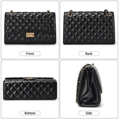 Quilted Leather Crossbody Bags for Women Trendy Ladies Shoulder Purse Satchel HandBag with Chain Strap