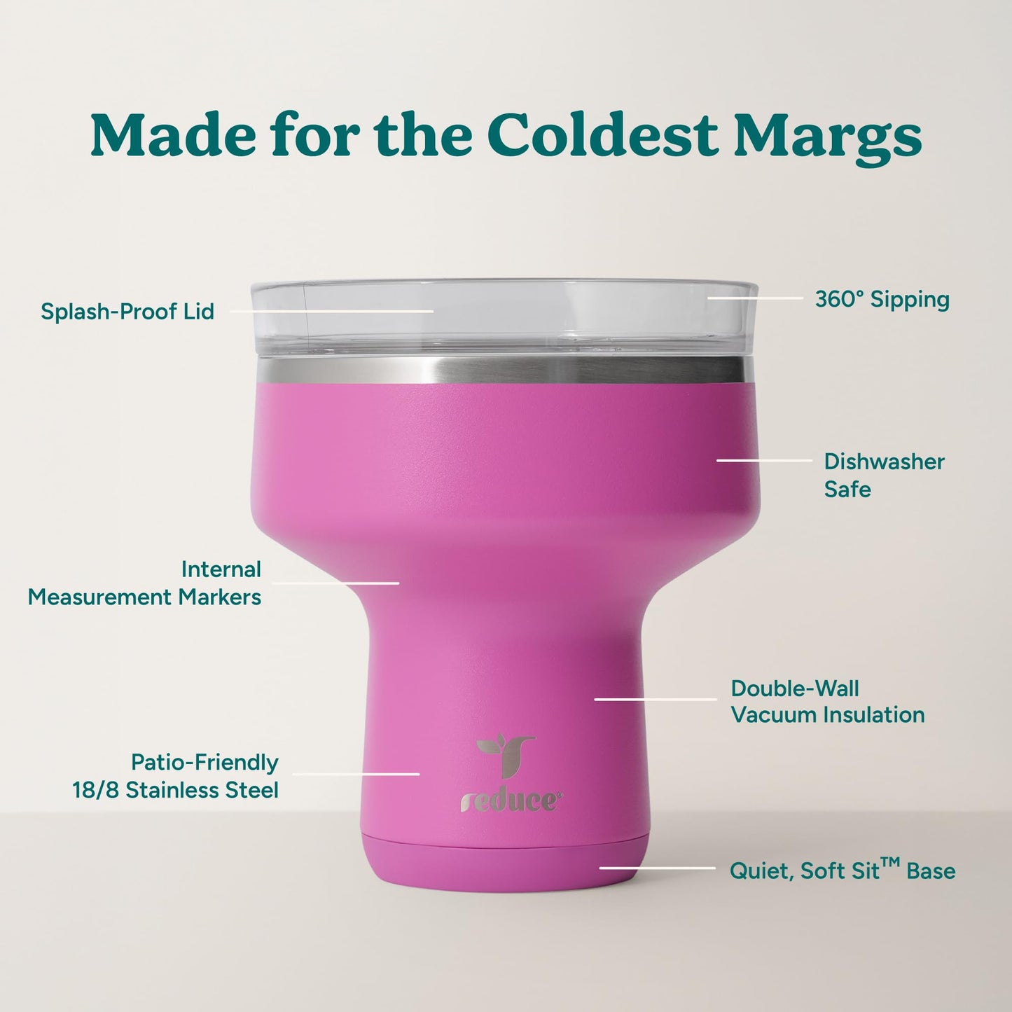 REDUCE Saltini 16oz Margarita Tumbler - Insulated Cocktail Glass - 4 Pack