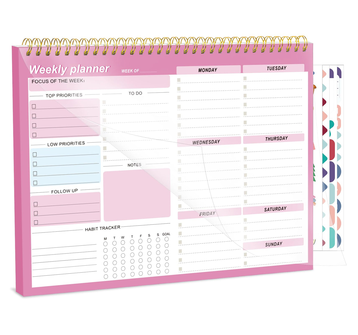 Thboxes Weekly Desk Planner, 8.5x11 In To Do List Notepad, 52 Sheets, Pink | Productivity Organizer, Work from Home Essentials, Undated Tear Off Pages, Office, College, School, Student and Teacher Gifts