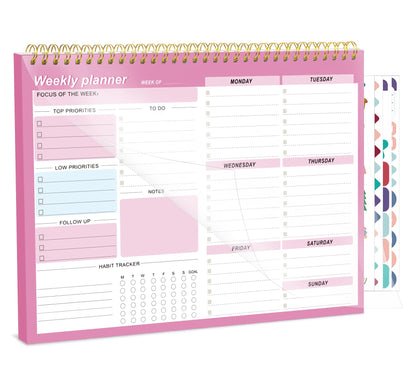 Thboxes Weekly Desk Planner, 8.5x11 In To Do List Notepad, 52 Sheets, Pink | Productivity Organizer, Work from Home Essentials, Undated Tear Off Pages, Office, College, School, Student and Teacher Gifts